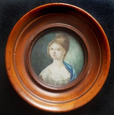 ANTIQUE PORTRAIT MINIATURE NOBLE WOMAN PAINTING LATE 18TH CENTURY CIRCA 1780/1810 EMPIRE picture