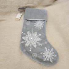 Holiday Lane Christmas Stocking Holiday Gray Silver Glitter Gems Snowflakes New  picture