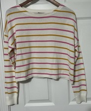 Lumiere Women’s Pink & Mustard Stripe Cropped Sweater Preppy  Pullover Size S picture