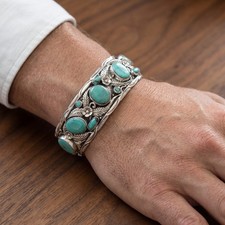 High-Quality Cuff Bracelet, made of 925 Sterling Silver with Turquoise Stones. picture
