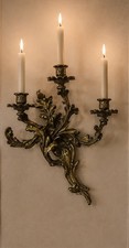 Pair Of Antique vintage Louis XV-style Rococo cast bronze Wall Candle Sconces picture