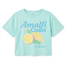 Studio 33 Women's Mint Green Amalfi Coast Italy Lemon Graphic Crop Top T-Shirt picture