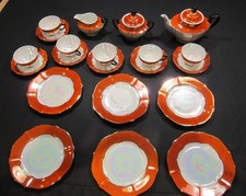 Vintage Czechoslovakia Orange Lustreware Tea Set – Complete Service for 6 picture