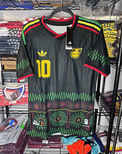 adidas Jamaica Marley #10 Soccer Jersey Black Green Red Men player size L picture