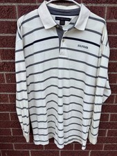Vtg Tommy Hilfiger Script Mens XL Long Sleeve Rugby Shirt Striped White Blue picture