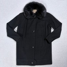 Vintage 1950s Moordale Black Wool Coat Genuine Fox Fur Collar MINT Condition M/L picture