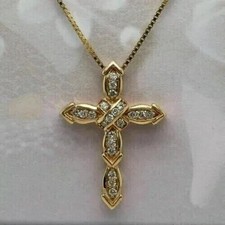 2.0Ct Round Cut Lab-Created Diamond Cross Women's Pendant 14K Yellow Gold Plated picture