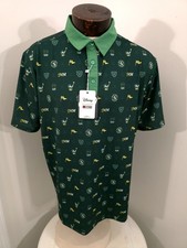 RSVLTS Men's XL Disney Breakfast Balls Mickey Mouse Print Green Yellow Golf Polo picture