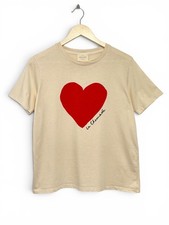 Sézane Paris La Chamade Red Heart Graphic T-Shirt Beige Organic Cotton, Size S picture