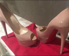CHRISTIAN LOUBOUTIN 100% AUTHENTIC BEIGE PATENT LEATHER LADY PEEP TOE PUMP SHOES picture