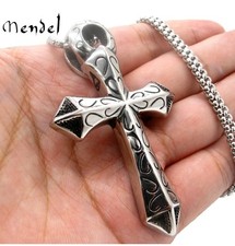 MENDEL Mens Large Egyptian Ankh Cross Pendant Necklace For Men Stainless Steel picture