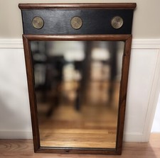 Fine Mid Century Leather Wood & Bronze Wall Mirror Valentí Spain Pierre Lottier picture