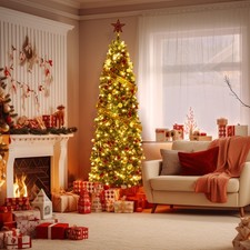 12/9/6 ft Lighted Artificial Pencil Christmas Tree Unlit Slim Xmas Tree w/ Stand picture