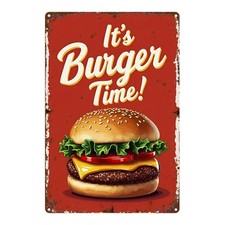 Red Retro Burger Metal Sign Vintage Food Art Decor for Kitchen & Cafe Spaces picture