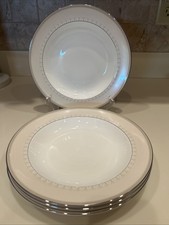 Wedgwood 4 KNIGHTSBRIDGE Soup Bowls  Silver Accents and Trim 9” England picture
