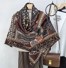 Sallys Boutique 70% Cashmere 30% Silk Vintage Print Double Face Wrap Scarf Shawl picture
