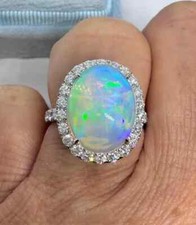 3.50Ct Oval Cut Natural Fire Opal Halo Engagement Ring 14K White Gold Plated picture
