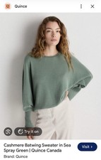 Quince Womens S/M Sea Spray Green 100% Mongolian Cashmere Batwing Sweater picture
