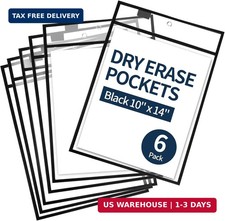 Ufamrine 6 Pcs Dry Erase Pockets Sleeves Black, Job Ticket Holders (10