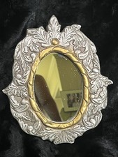 Antique Edwardian SILVER & GOLD PLASTER Resin FRAMED ORNATE MIRROR 8.25 X 7.5” picture