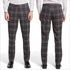 Paisley & Gray Downing Slim Stretch Tartan Plaid Charcoal Pants NWT 42 x 32 picture