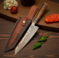 Hand Forged Copper Damascus Chef Knife, Cu Mai Full Tang Kitchen Knife picture