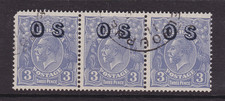 AUSTRALIA 1932 3d Blue KGV COFA WMK OVERPRINT OS USED STRIP 3 SG O124 (SH46) picture