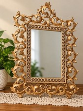 Antique Acanthus Leaf Metal Mirror or Picture Frame Easel Ivory Vanity Ornate picture