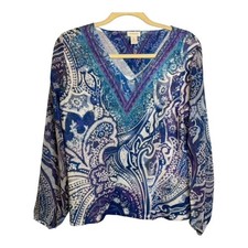Chico's Blouse Women's Size Medium lightweight floral  purple blue Chico's 1 picture