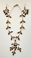 Genuine Baltic Honey Cognac Amber Fall Leaves Hook Earrings & Necklace Set 18 in picture