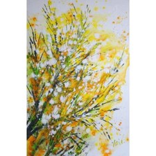 Forsythia Bloom Painting 24x36 Original Yellow White Floral Canvas Spring Wall picture