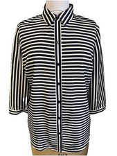The Limited Women's L Button Up Shirt Blue White Striped 3/4 Sleeve Blouse picture