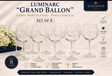 Luminarc Grand Ballon Vintage Wine Glasses Clear 16oz Set of 8 France picture