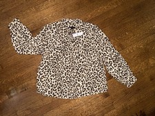 NWT J.Crew Button-Front Ruffleneck Popover Leopard Print Blouse - MEDIUM picture