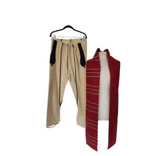 Antique Bulgarian Folk Costume Ethnic Mens Pants Embroidered Cream Wool + Scarf picture