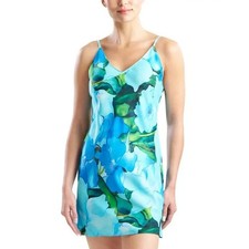 NWT Natori Isla Floral Charmeuse Chemise Blue Green Sleeveless Nightgown L picture
