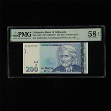 LITHUANIA 200 LITU 1997 (ND 2007) Pick-63b PMG 58 AUNC S/N AC0231688 picture