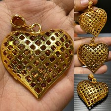 LOVELY ANTIQUE SILVER GOLD GILDING LUCKY HEART PENDANT  picture
