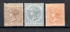 Ceylon 1872-80 2c, 4c and 8c SG 121, 122 and 124 MLH picture