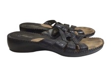 Cobbie Cuddlers Black Leather Slide Sandals Women’s 8.5W Comfort Wedge picture