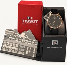 Tissot Everytime Swiss Quartz Watch Black Dial Rose Gold Tone Leather Strap NWT picture