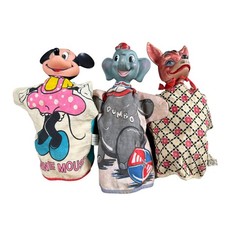 Walt Disney Hand Puppet Set Kids OS Multicolor Fair Vintage Minnie Dumbo Pedro picture