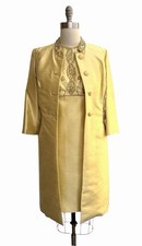 Vintage 1960’s Silk Beaded Shift Dress And Coat Set In Yellow, Bernetti Label picture