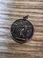 Vintage Israeli Sterling Silver Jerusalem Judaica Relief Pendant Hebrew 5g picture