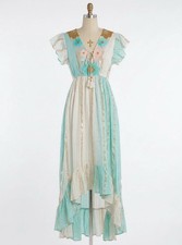 Zury Gold Metallic Stripe Maxi Dress Boho Mint White Hi Low Flutter Sleeve NWT picture