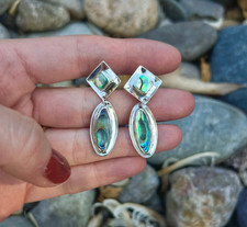 Vintage 925 Silver Abalone Shell BOMA designer signed earrings dangle picture