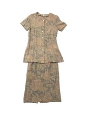 VTG 90s Burberrys Linen Wool Skirt Suit Set XS 15BR Earth Tone Floral picture