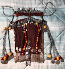 Old, Ottoman ww1 era, Egypt Sinai Bedouin Niqab Face Mask, Silver Coins, Beads picture