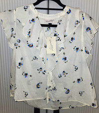 Universal Thread White Floral Ruffle V-Neck Cap Sleeve Chiffon Blouse S picture