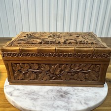 Vintage Kashmiri Hand Carved Walnut Wood Keepsake Box picture